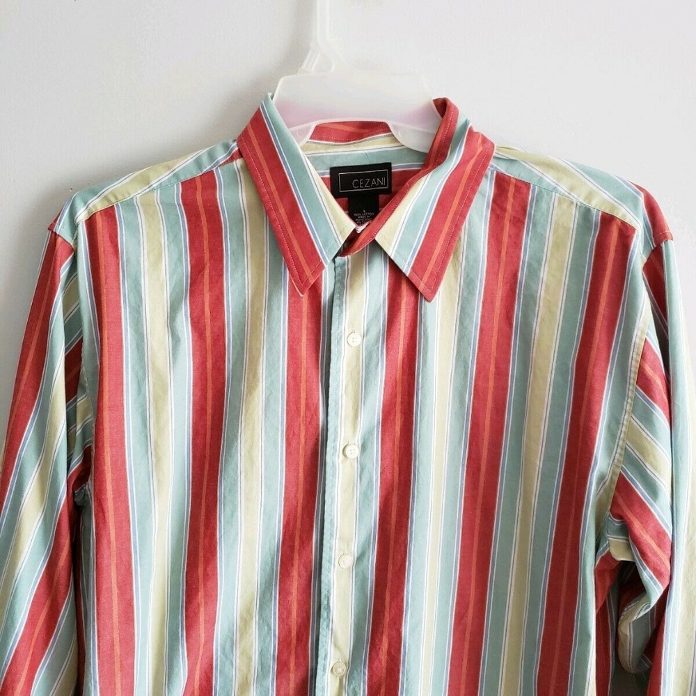 Cezani Mens Long Sleeve Striped Shirt Large